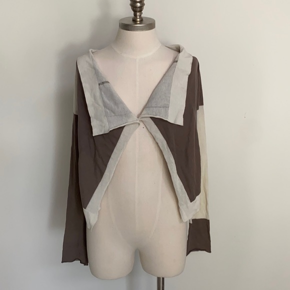 Tan and brown color block cardigan - Picture 1 of 6